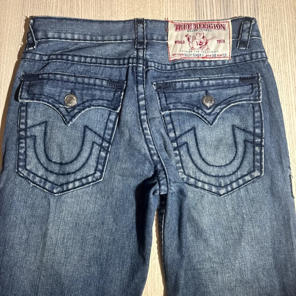 VTG True Religion Billy Super T Jeans Mens 34x33 Light Wash Blue Big Stitch Y2K